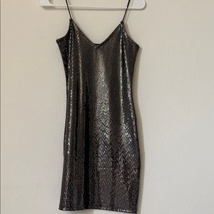 Super sparkly black and silver mini dress